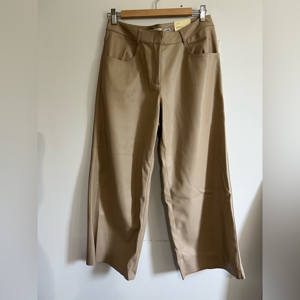 Max Studio Cropped Wide Leg Pants in Tan